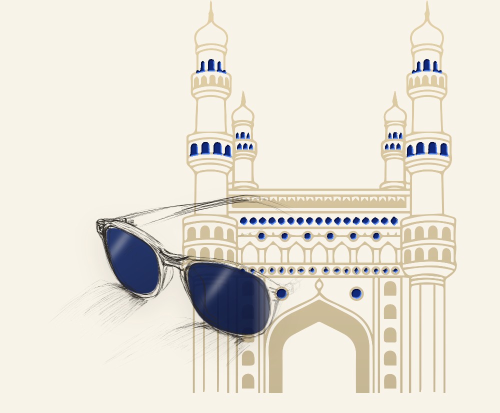 The Charminar with sapphire jewels and a pair of blue lens sunglasses